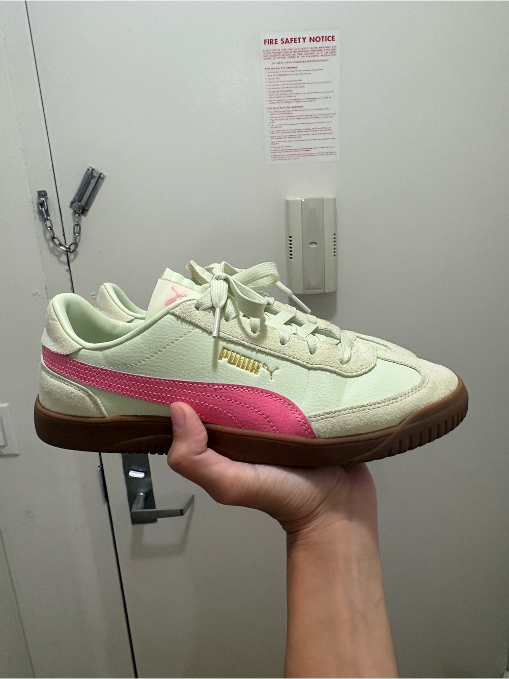 Puma Women's Light Green and Pink Suede-Trim Sneakers